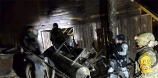 Security forces secure a narco-lab in Acuitzio in March 2021.