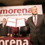 López Obrador celebrates after registering as a pre-candidate for president, in 2017.