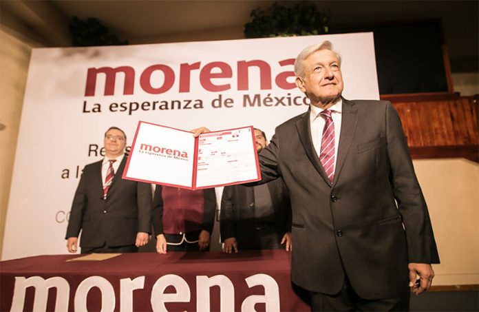 López Obrador celebrates after registering as a pre-candidate for president, in 2017.