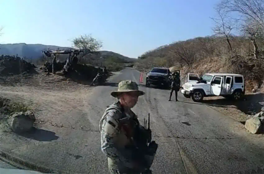 A roadblock manned by armed civilians surprised a group of reporters as they followed the president through northern Sinaloa in May. 