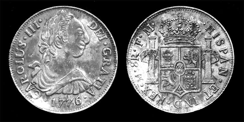 Pieces of eight were silver coins worth eight reales, the Spanish currency of the time.