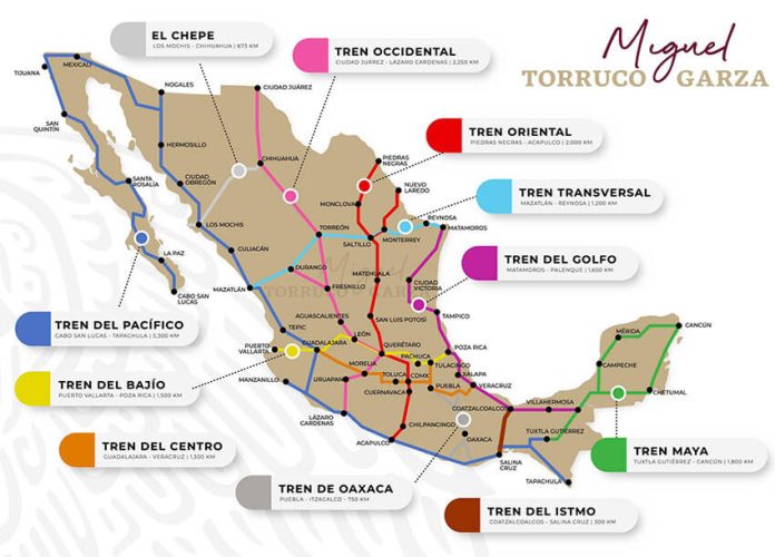 Miguel Torruco's 11 train routes.