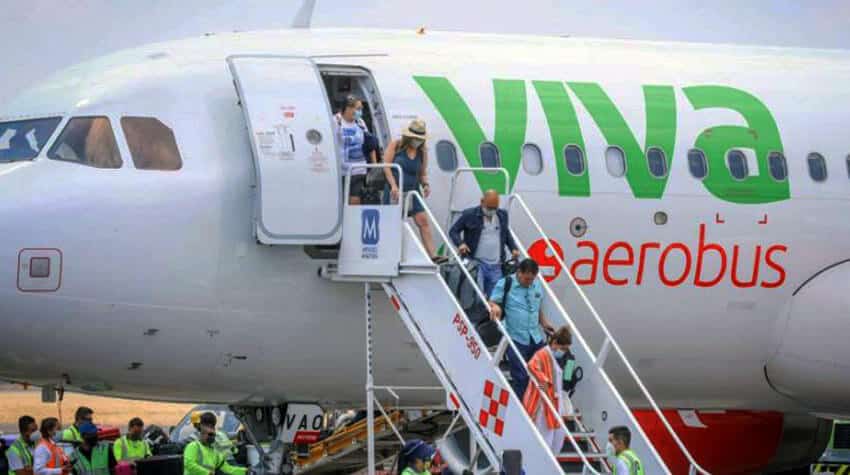 Passengers disembarking a Viva Aerobus plane in Mexico