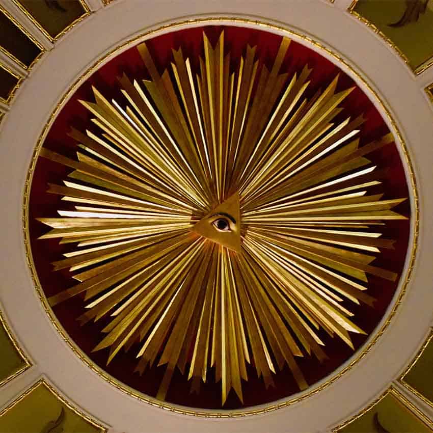 Masonic eye adorning Mexico's historic Chamber of Deputies