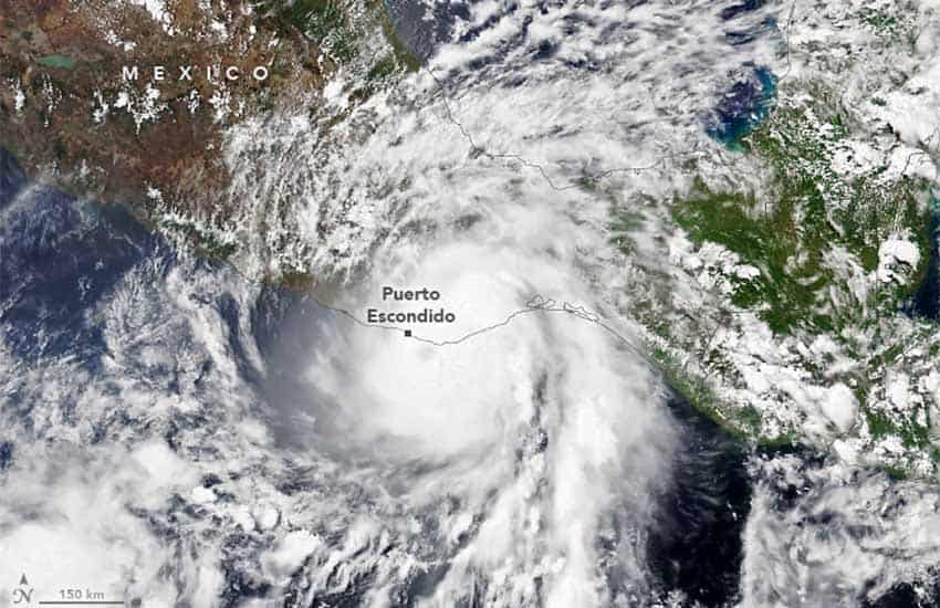 A NASA image from space shows Agatha bearing down over Oaxaca.