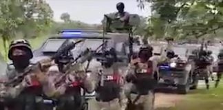 Purported Jalisco New Generation Cartel (CJNG) members show off gear in a video from 2020.