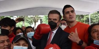 Foreign Secretary Marcelo Ebrard at the Mexican Olympic Committee offices in Mexico City on Thursday.