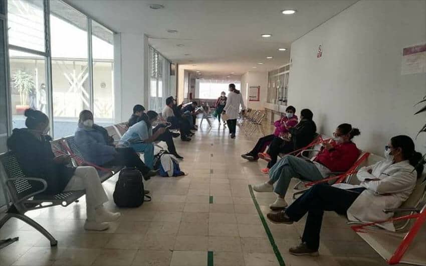 A waiting room in a Institute for Social Security and Services for State Workers (ISSSTE) hospital in Tlaxcala.