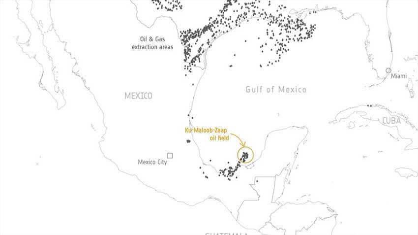 The emission event occurred off the coast of Campeche.