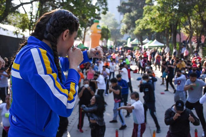 A group meets for a boxing class in Mexico City in late May, to prepare for the Guinness World Record event.