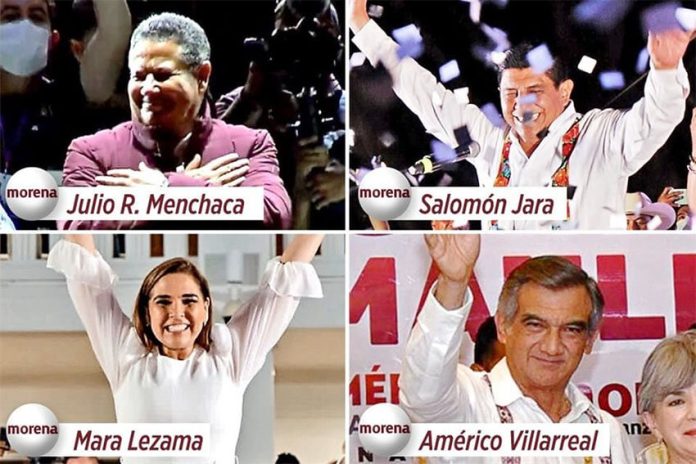 Morena's winning gubernatorial candidates were Julio Menchaca in Hidalgo, Salomón Jara in Oaxaca, Américo Villarreal in Tamaulipas and Mara Lezama in Quintana Roo.
