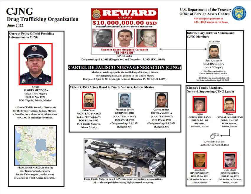 An OFAC chart shows information related to the newly designated CJNG associates.