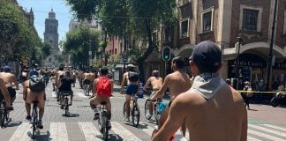 Mostly nude riders at the World Nude Bike Ride in Mexico City.