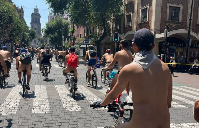 Mostly nude riders at the World Nude Bike Ride in Mexico City.