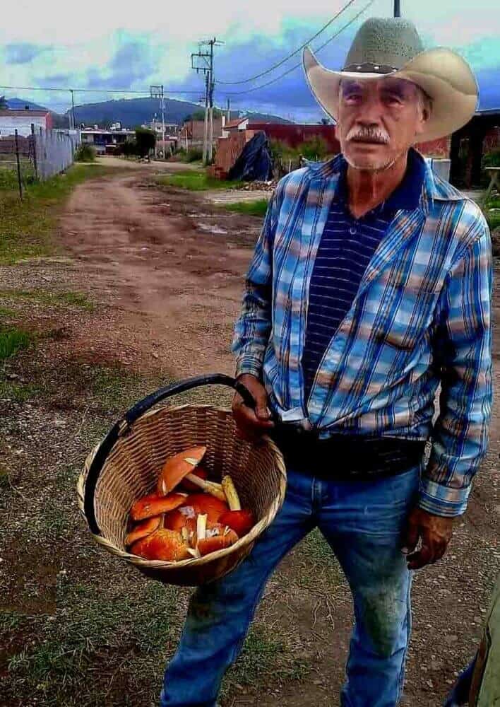 resident of Mixtlan, Jalisco holding Caesar's mushrooms