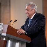 AMLO at his press conference in the National Palace