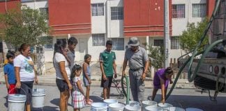 residents getting water in drought-stricken Monterrey, Nuevo León