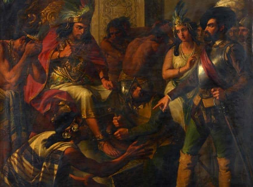 Meeting of Hernan Cortes and Moctezuma II by Antonio Gomez Cros