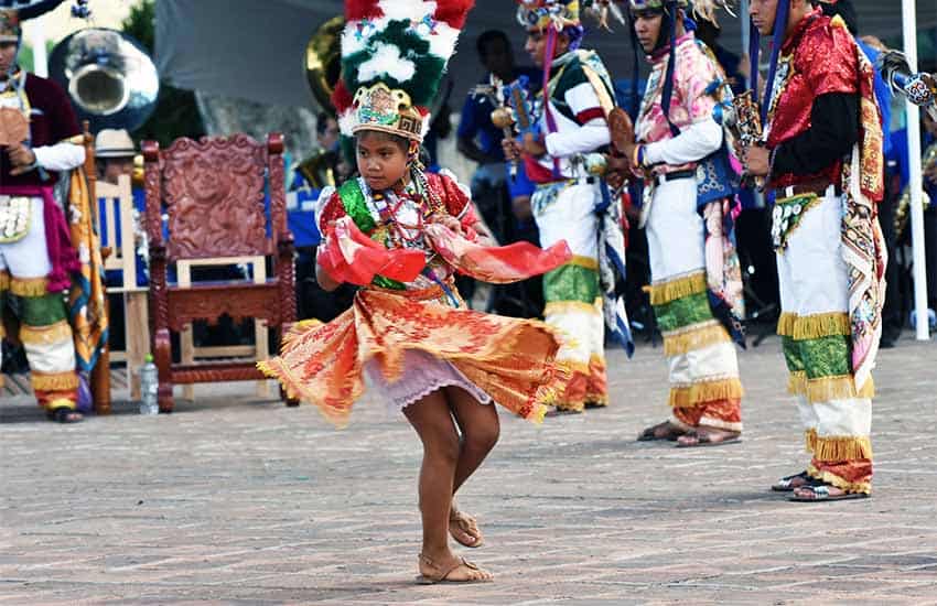 Girl portraying La Malinche in Teotitlan del Valle, Oaxaca parade