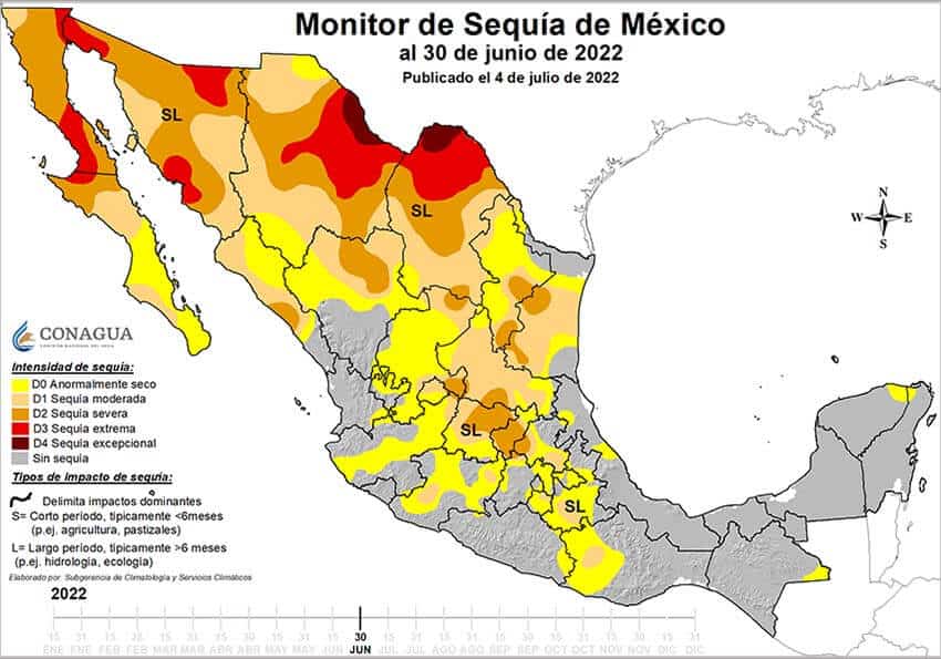 Conagua drought map for Mexico