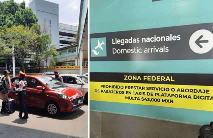 sign warning ride services of prohibition at CDMX airport