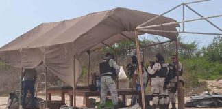 torn down massage tent on Playa Bucerias, Nayarit