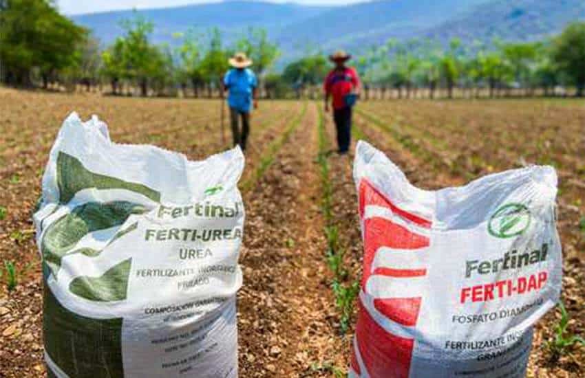 Fertilizer bags on Mexico farm