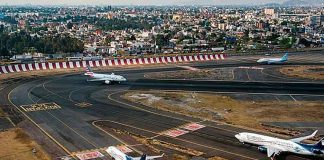 airplanes on runway at Mexico City International Airport