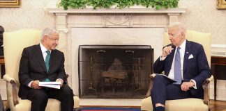 The presidents confer.