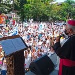 Archbishop Castro speaks to participants in Sunday's peace walk.
