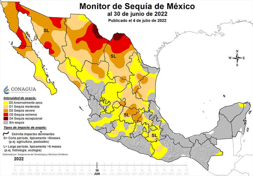 Northern states have been hit the hardest, as can be seen on Conagua's most recent drought monitor map.