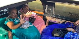 The abuelitas in their limo on the way to the party.