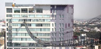 Puebla's Sky Bridge on a calm day.