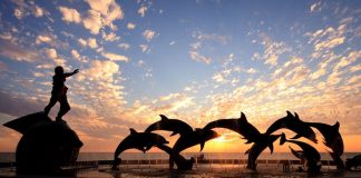 dolphins sculpture on the Malecón in Mazatlán.