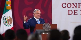 The president speaks at his conference on Tuesday.