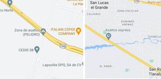 Highway danger areas according to Google Maps.