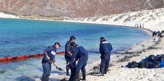 Marines on cleanup duty at Balandra beach.