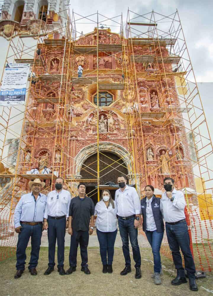 A front view of the mission under restoration in Landa de Matamoros.