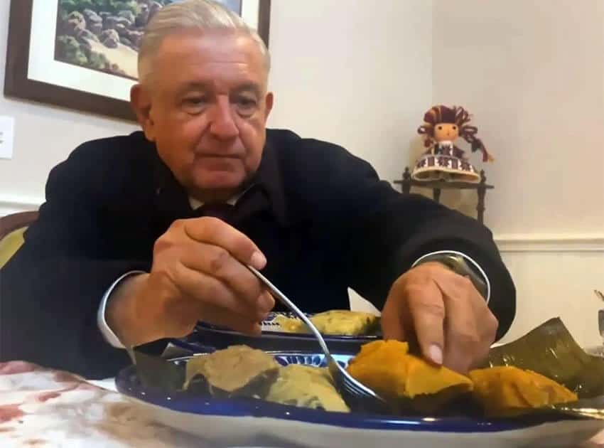 President Lopez Obrador eating tamales