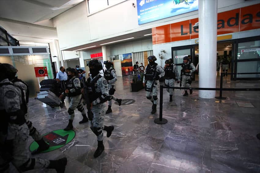 Members of the National Guard arrive in Tijuana on Saturday.