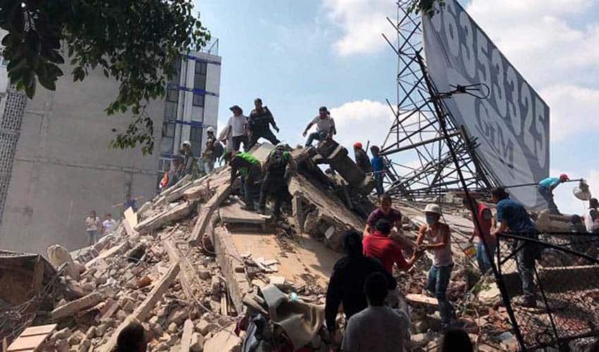 rubble from 2017 earthquake in Mexico City