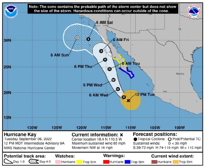 National Hurricane Center Hurricane Kay prediction map