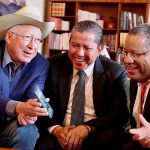 US Ambassador Ken Salazar, left, with Zacatecas governor David Monreal, center