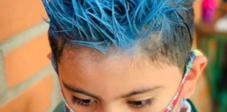 young student with blue hair