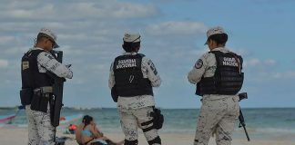 National Guard patrolling beach in Tulum
