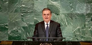 Foreign Minister Marcelo Ebrard speaks at the U.N. General Assembly.