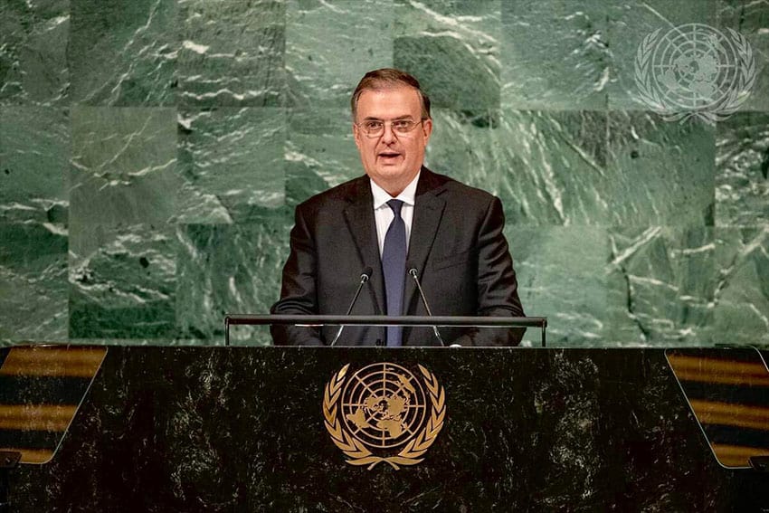Foreign Minister Marcelo Ebrard speaks at the U.N. General Assembly.
