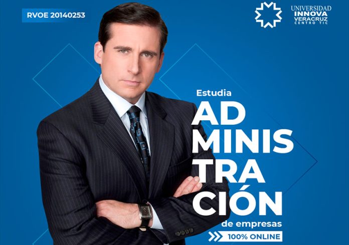 Michael Scott, the incompetent manager from the sitcom The Office, also stars in this ad for the business administration program at Innova University.