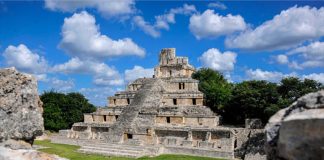 This Mayan temple in Edzná, located along the Maya Train route, is one of the focuses of the restoration efforts.
