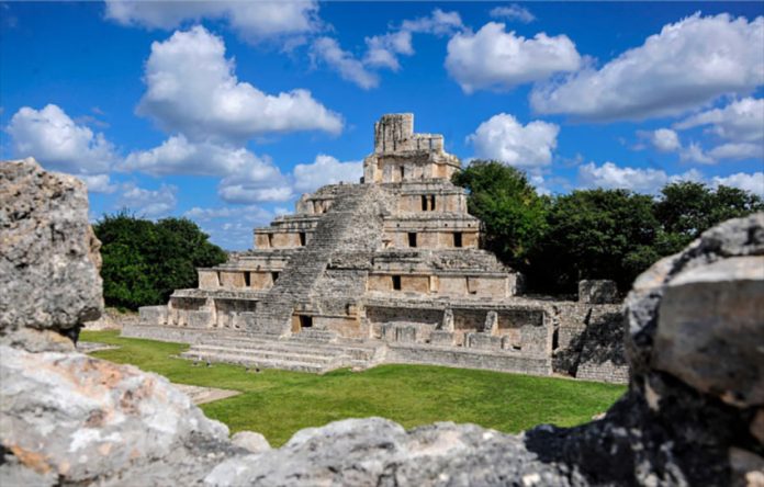 This Mayan temple in Edzná, located along the Maya Train route, is one of the focuses of the restoration efforts.